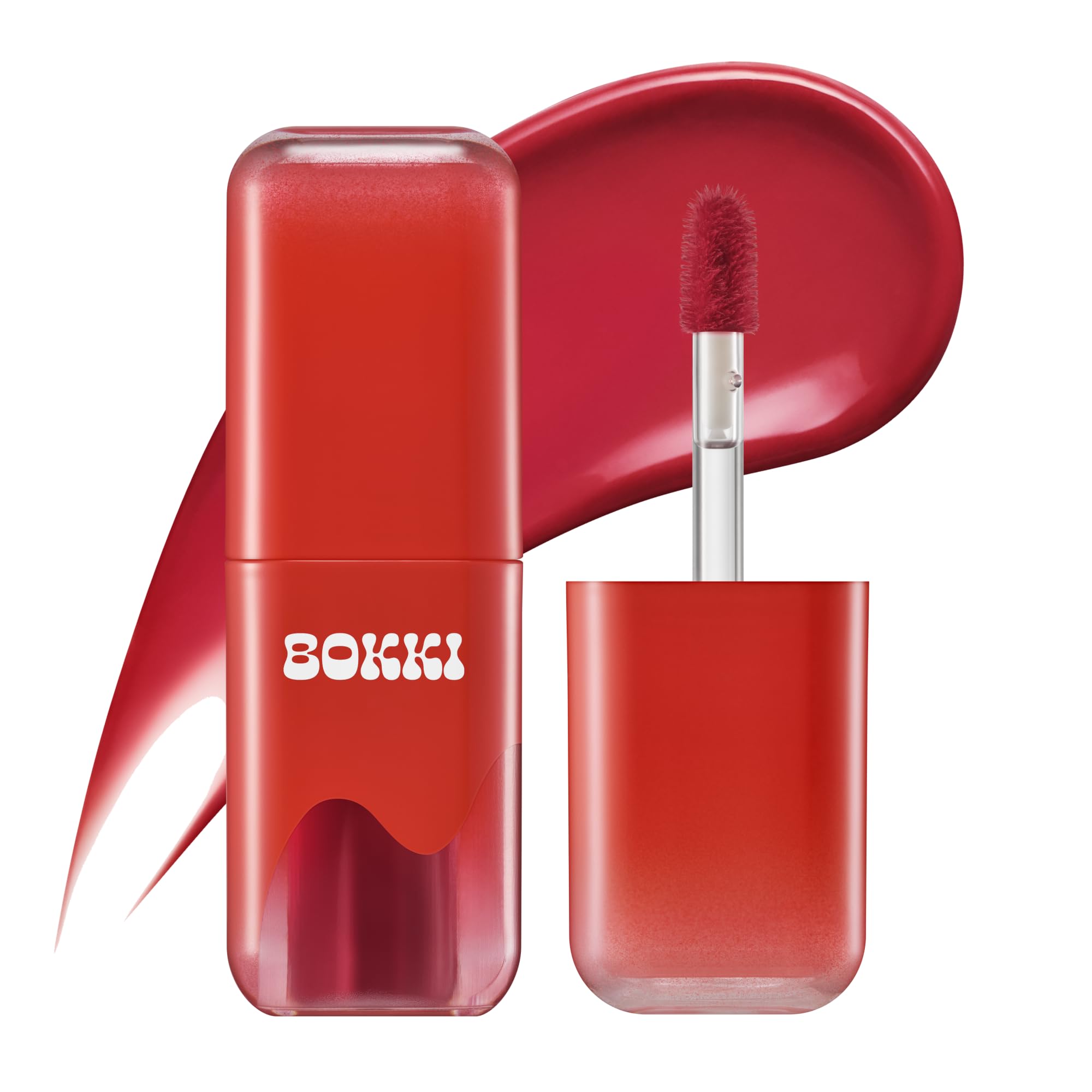 BLACK ROUGE Glow Bokki Tint, GB01 Pepper Red – Korean Lip Tint Inspired by Tteokbokki, Non-Sticky Long-Lasting Lip Stain with Glossy Finish, Cute Stickers – Original Red, Rose, Soy