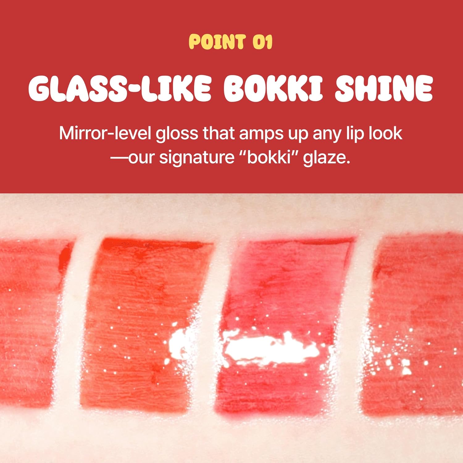 BLACK ROUGE Glow Bokki Tint, GB01 Pepper Red – Korean Lip Tint Inspired by Tteokbokki, Non-Sticky Long-Lasting Lip Stain with Glossy Finish, Cute Stickers – Original Red, Rose, Soy