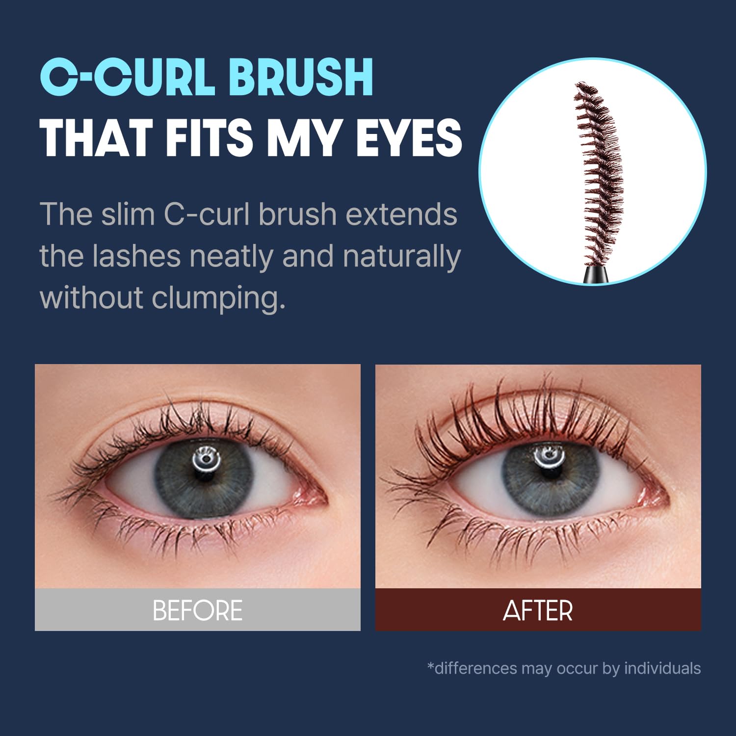 COSNORI Perfect Setting Waterproof Mascara Long&Curl 02 Cozy Brown – Natural Defined Lashes with Long-Lasting Curl Hold, Brown Mascara, Soft Definition for Blue & Green Eyes, 0.23fl oz