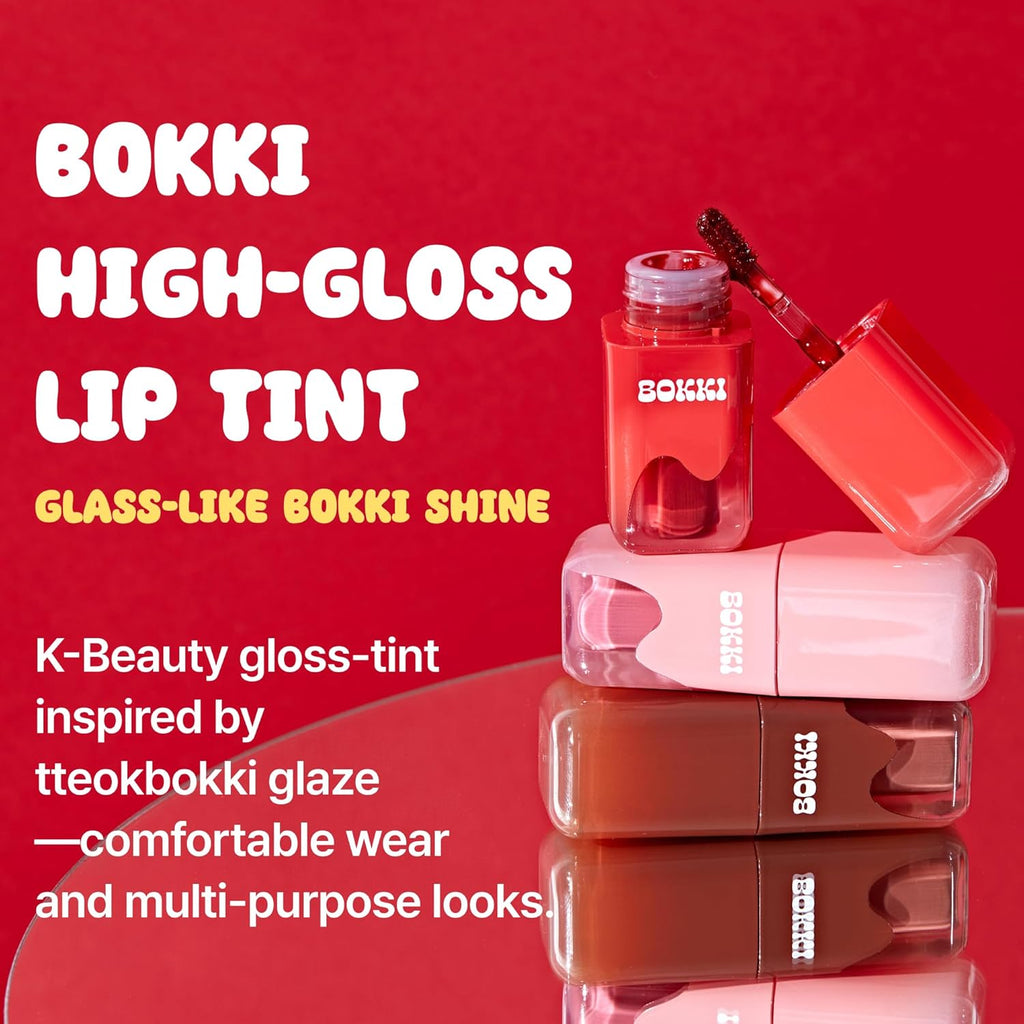 BLACK ROUGE Glow Bokki Tint, GB01 Pepper Red – Korean Lip Tint Inspired by Tteokbokki, Non-Sticky Long-Lasting Lip Stain with Glossy Finish, Cute Stickers – Original Red, Rose, Soy